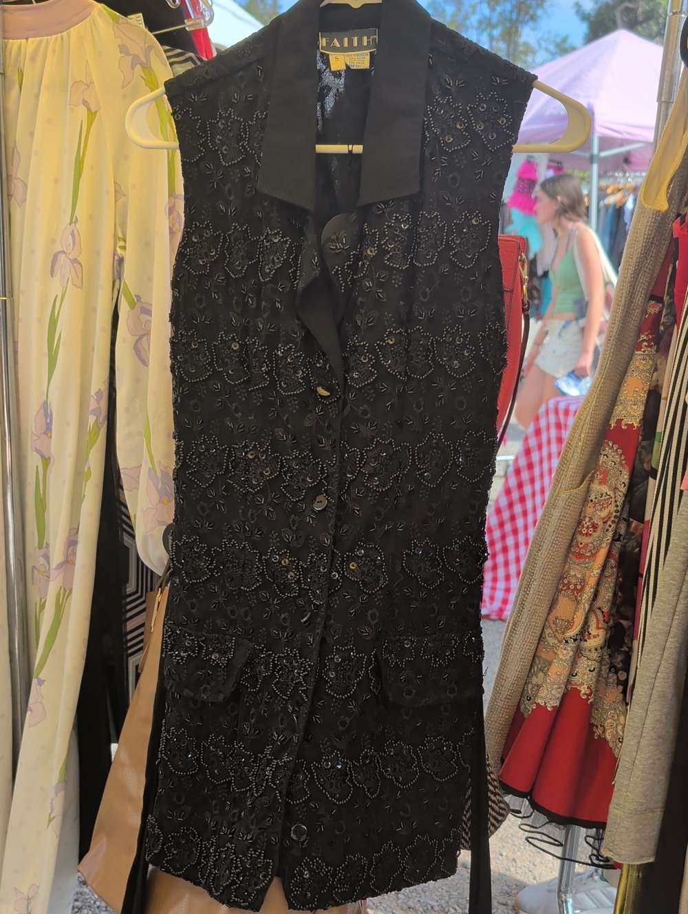 Black Beaded Sleeveless Long Vest by Faith - Picture 1 of 3